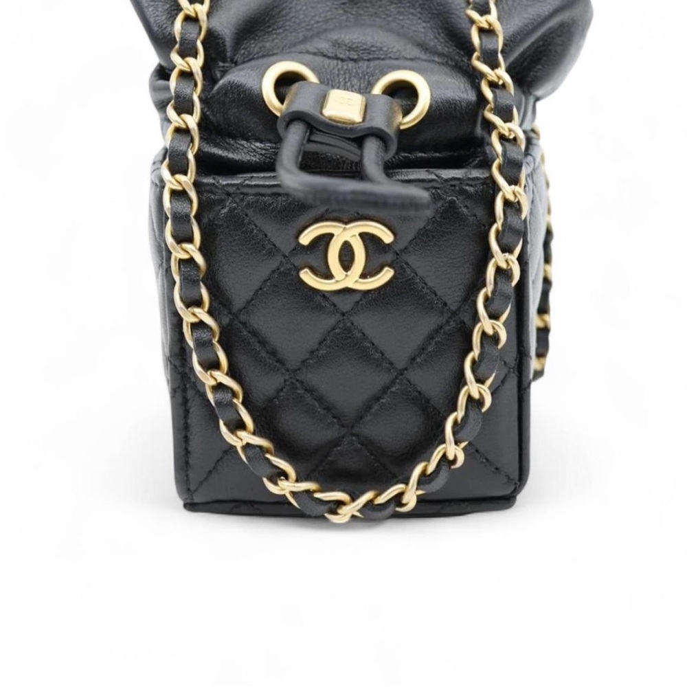 CHANEL Black Quilted Mini Bag with Gold Chain